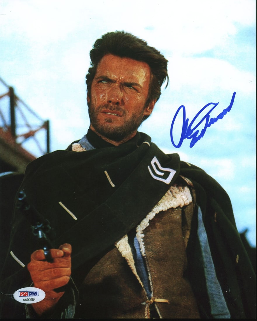Clint Eastwood Signed 8x10 Photo Gem Mint 10 Beckett PSA Authenticated: Clint Eastwood Signed 8x10 Photo Gem Mint 10 Beckett PSA Authenticated This stunning 8x10 photo features the iconic Clint Eastwood from the classic film "The Good, the Bad and the Ugly," personally si