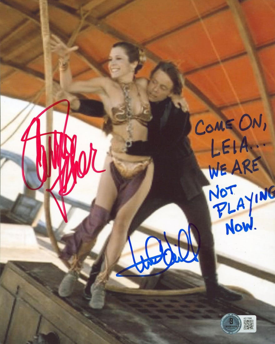 Mark Hamill Carrie Fisher Signed Star Wars 8x10 Photo BAS COA: Mark Hamill Carrie Fisher Signed Star Wars 8x10 Photo BAS COA This captivating autographed photograph features Mark Hamill and Carrie Fisher from Star Wars: Return of the Jedi. The 8x10 vertical image