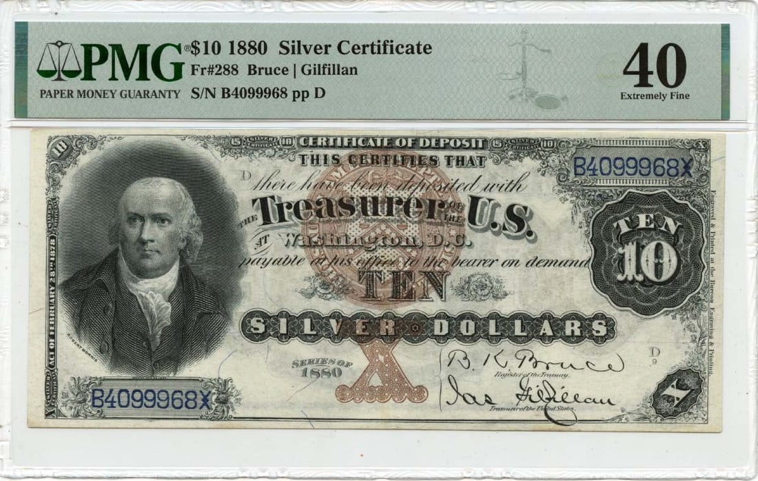 1880 $10 Silver Certificate FR#288 PMG XF40 Circulated (1 of 2)
