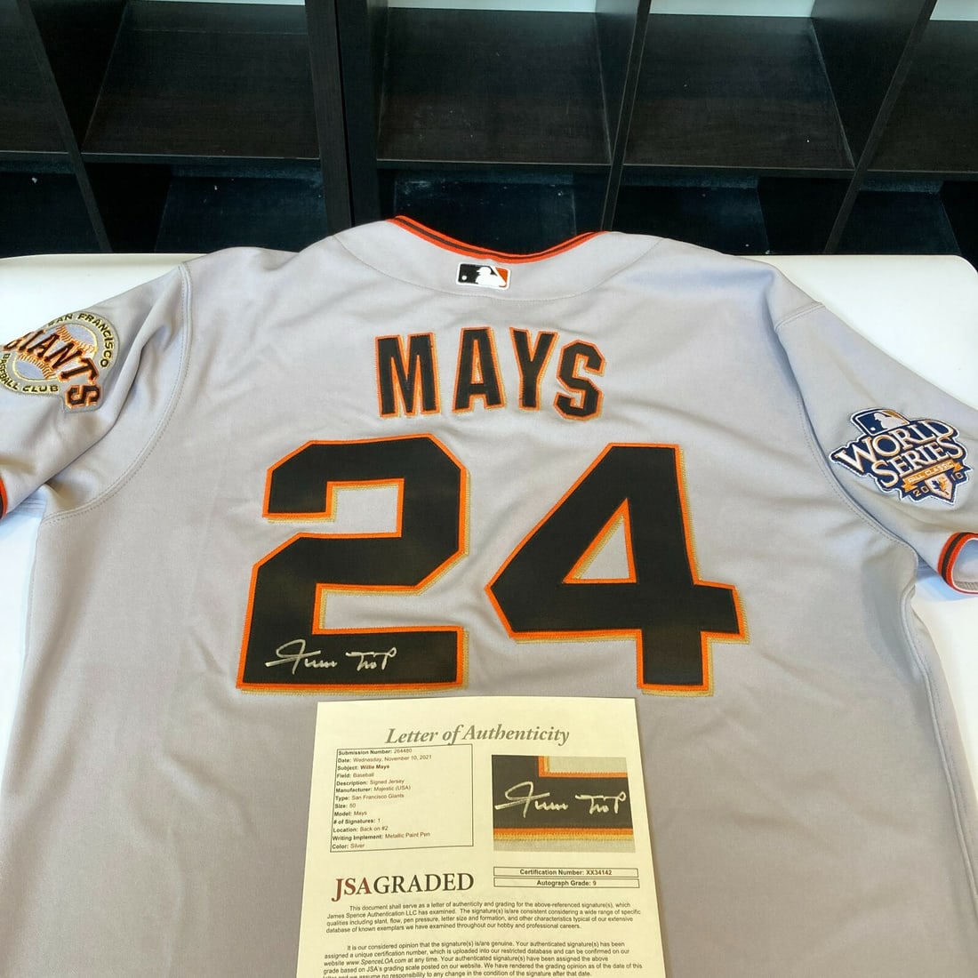 Willie Mays Signed 2010 Giants Game Issued World Series Jersey JSA MINT 9: Willie Mays Signed 2010 Giants Game Issued World Series Jersey JSA MINT 9 This is an extraordinary signed jersey featuring the legendary Willie Mays, specifically the 2010 San Francisco Giants Game Is