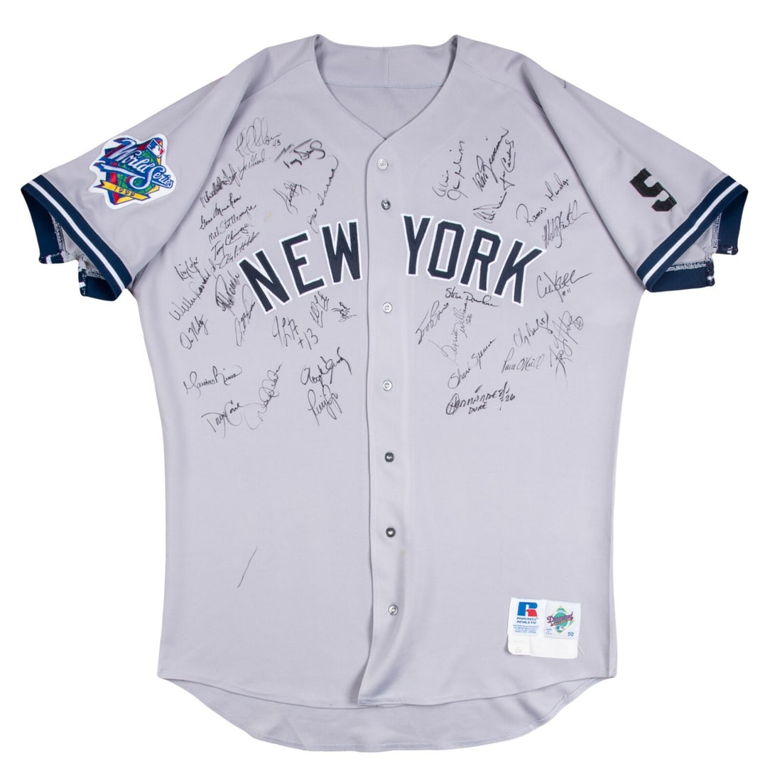 1999 Yankees Game Used Jersey Signed by Derek Jeter 38 Autographs Beckett COA: 1999 Yankees Game Used Jersey Signed by Derek Jeter 38 Autographs Beckett COA This original 1999 New York Yankees game-used jersey was worn by pitcher Jeff Nelson during the historic World Series seas