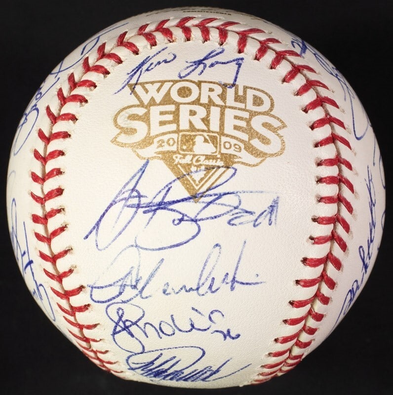 2009 Yankees Team Signed World Series Baseball with Jeter Rivera PSA COA (1 of 7)