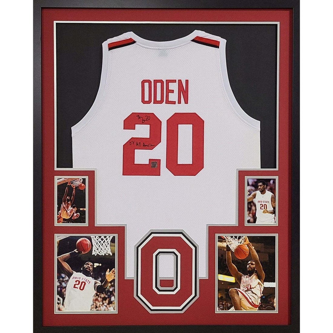 Greg Oden Autographed Framed Ohio State Jersey with COA: Greg Oden Autographed Framed Ohio State Jersey with COA This framed autographed jersey features Greg Oden, showcasing his affiliation with Ohio State. The jersey is authenticated by Playball Ink, a re