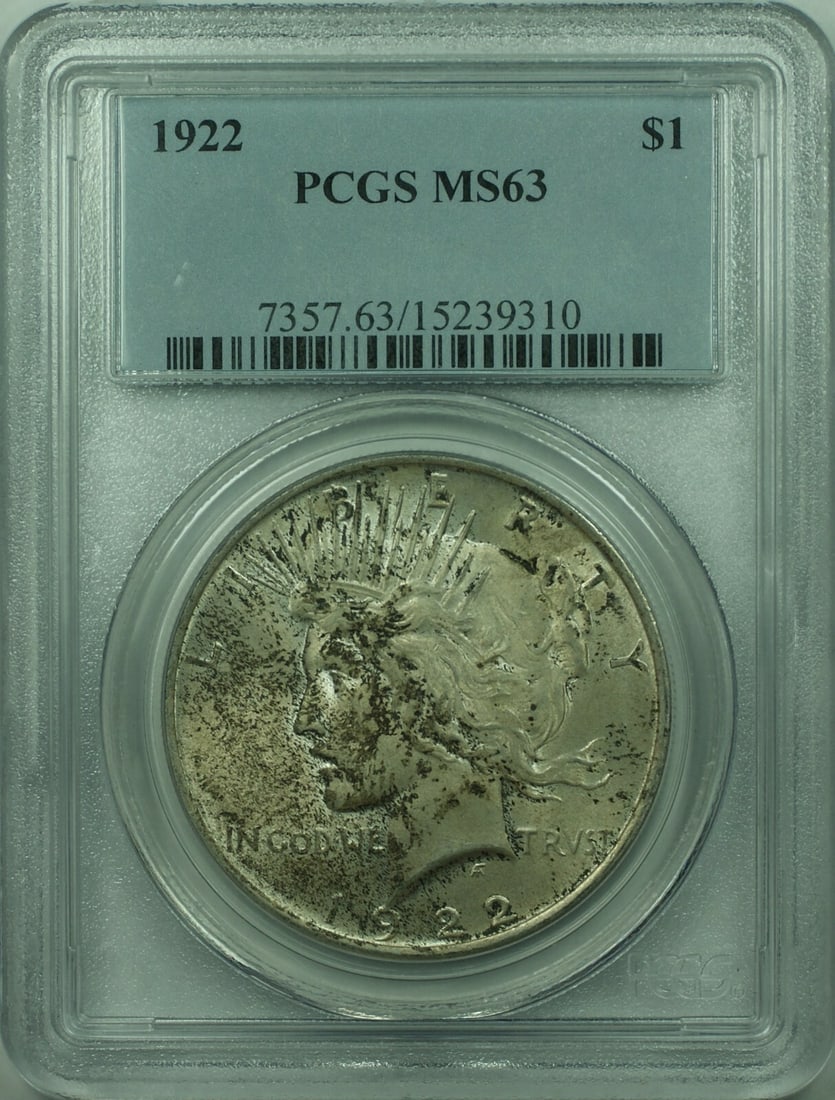 1922 Peace Dollar Silver $1 PCGS MS63 Philadelphia Toned: 1922 Peace Dollar Silver $1 PCGS MS63 Philadelphia Toned This is a 1922 Peace Silver Dollar $1 coin from the United States, featuring a silver composition with a 0.9 fineness. The coin was minted in P