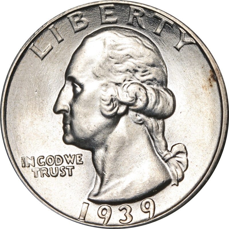 1939-S Washington Quarter Silver Coin Circulated: 1939-S Washington Quarter Silver Coin Circulated This 1939-S Washington Quarter, struck in silver, showcases a classic design and is part of American coinage history. The coin is circulated, reflectin