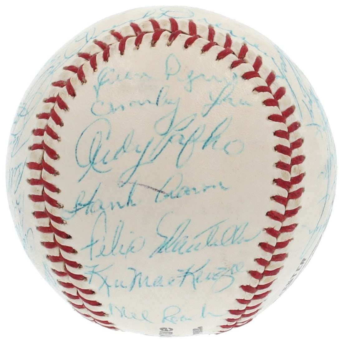 1960 Milwaukee Braves Team Signed Baseball with Hank Aaron JSA COA: 1960 Milwaukee Braves Team Signed Baseball with Hank Aaron JSA COA This official National League Warren Giles baseball, a remarkable artifact from the 1960 Milwaukee Braves, features the blue ink sign