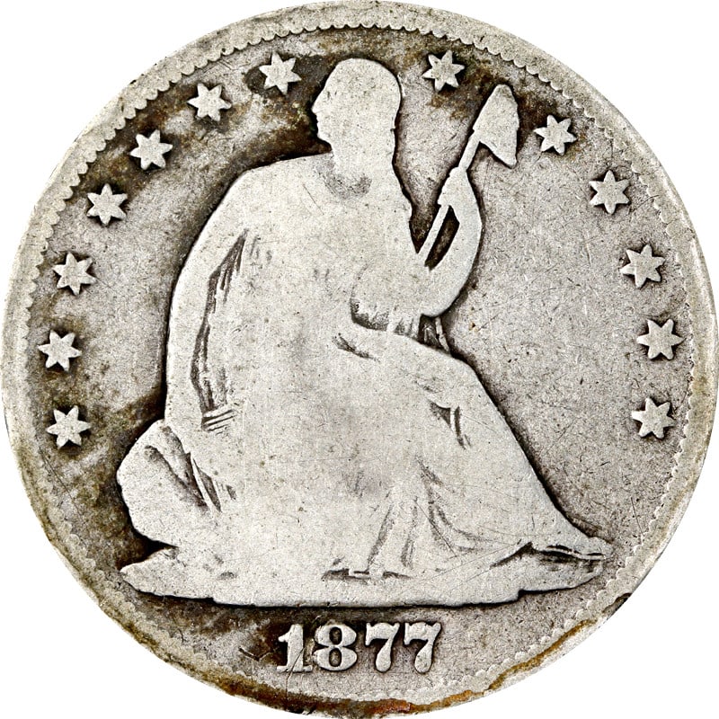 1877 CC Seated Half Dollar Silver Coin Circulated: 1877 CC Seated Half Dollar Silver Coin Circulated The 1877-CC Seated Half Dollar is a remarkable piece of numismatic history, featuring a classic design that represents the artistry of its era. This c