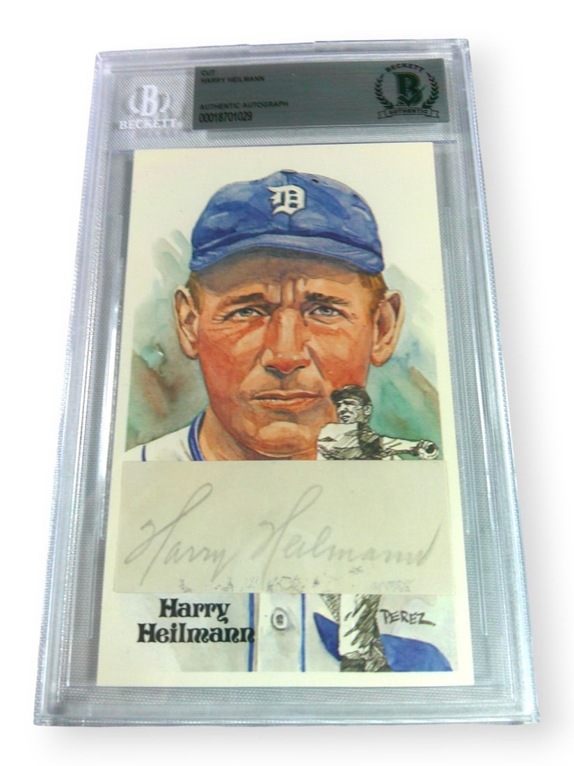 Harry Heilmann Detroit Tigers Autographed Cut Signature with Postcard Beckett Authenticated (1 of 2)