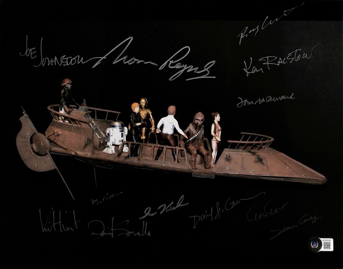 11x14 Star Wars ROTJ Jabba's Skiff Photo Signed by 12 ILM Artists Beckett Authenticated: 11x14 Star Wars ROTJ Jabba's Skiff Photo Signed by 12 ILM Artists Beckett Authenticated This is an original 11x14 inch color photograph from Star Wars: Return of the Jedi, featuring Jabba's Skiff. The