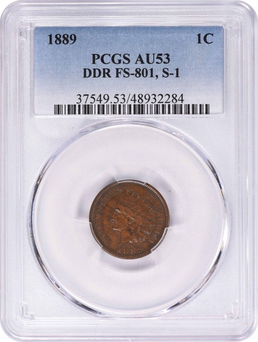 1889 Indian Head Cent AU53 Certified PCGS Copper Coin (1 of 2)