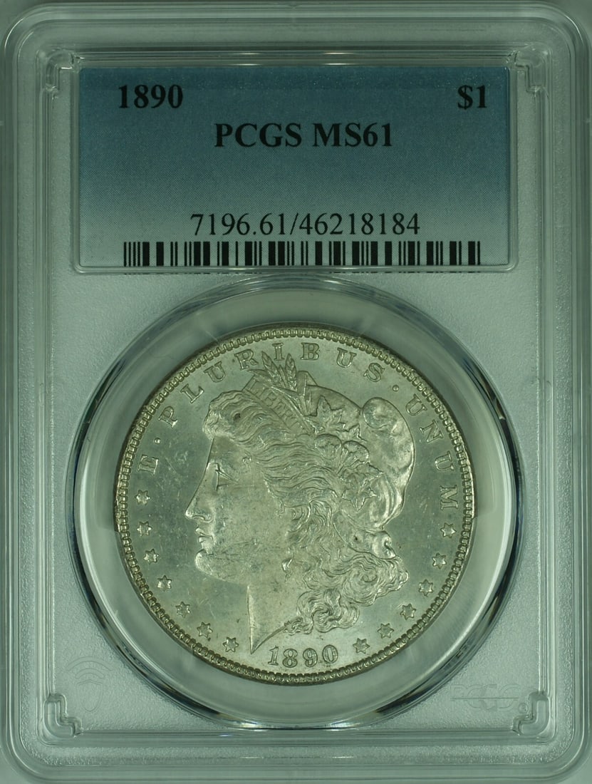 PCGS MS-61 1890 Morgan Dollar Silver Coin from Philadelphia: PCGS MS-61 1890 Morgan Dollar Silver Coin from Philadelphia This 1890 Morgan Silver Dollar is certified by PCGS with a grade of MS-61. Struck in the United States at the Philadelphia Mint, the coin is