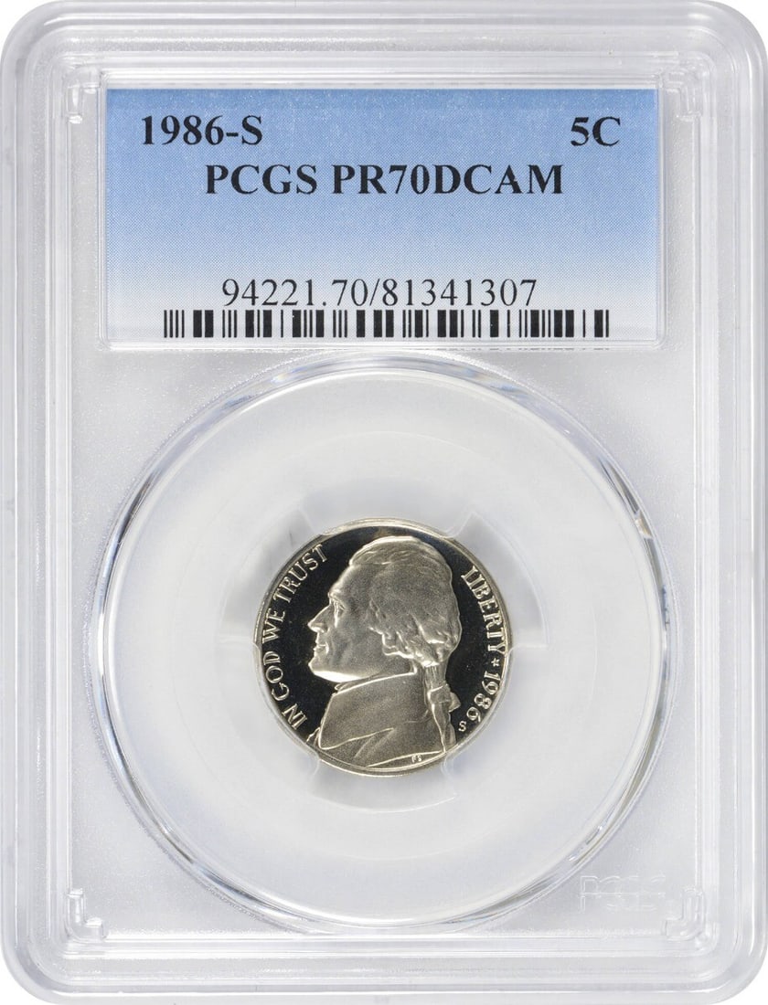 Jefferson Nickel Proof 1986-S PCGS PR70DCAM Certified Coin (1 of 2)