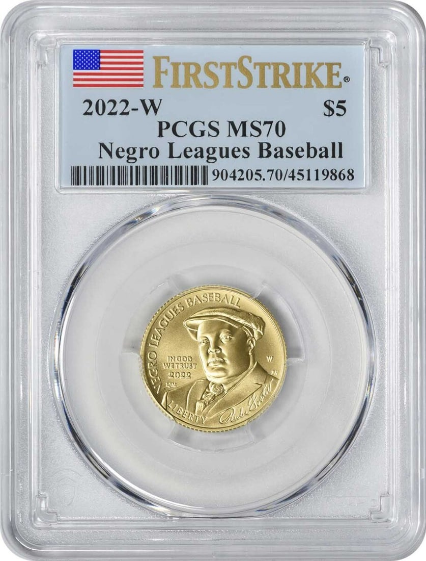 2022-W Negro Leagues Baseball $5 Gold Coin MS70 PCGS First Strike (1 of 2)