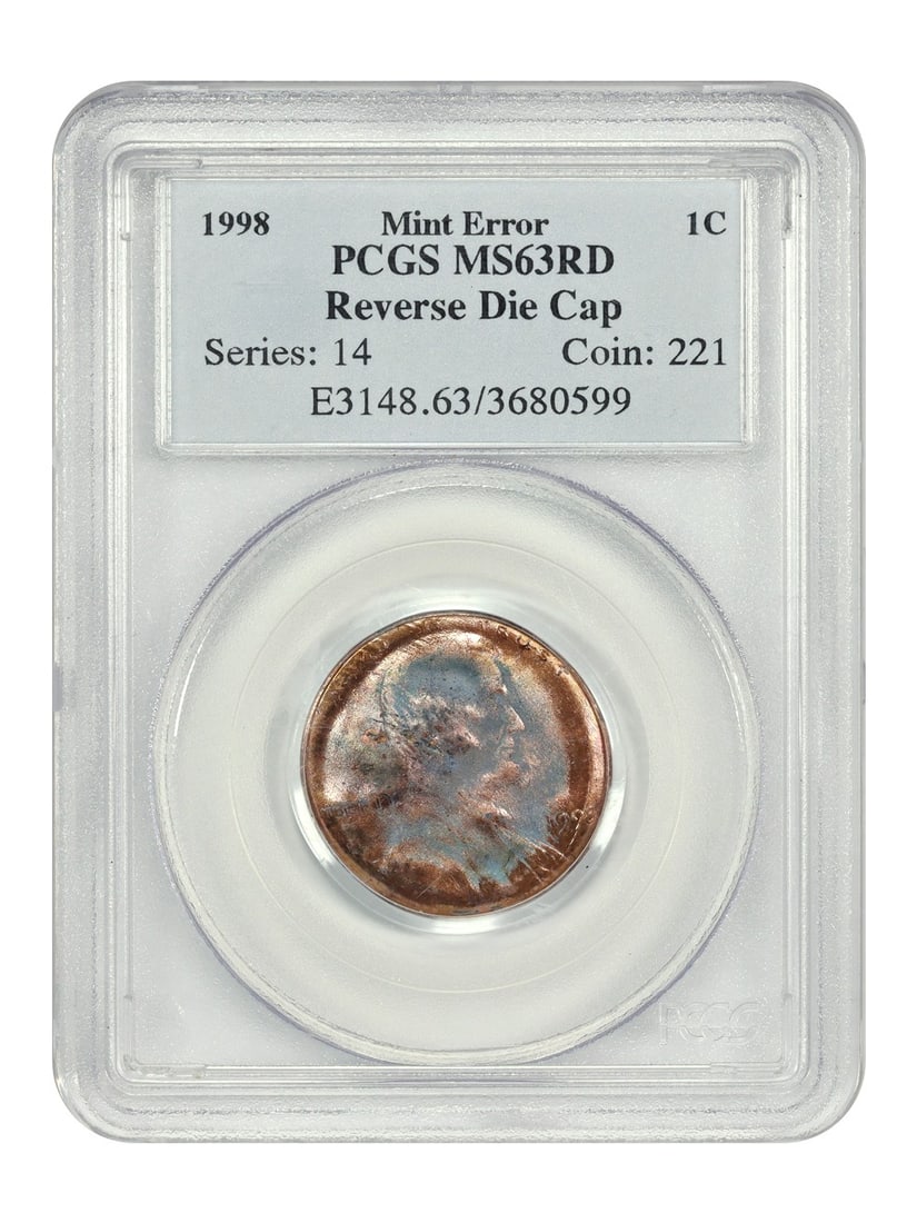 1998 PCGS MS63RD Lincoln Cent Reverse Die Cap Mint Error (1 of 4)