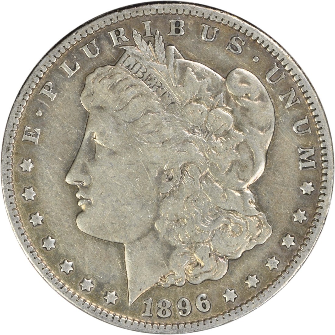 1896 San Francisco Morgan Dollar VF 90 Percent Silver Circulated Uncertified: 1896 San Francisco Morgan Dollar VF 90 Percent Silver Circulated Uncertified This 1896-S Morgan Silver Dollar is a circulated coin featuring the iconic design by George T. Morgan. Struck at the San Fr