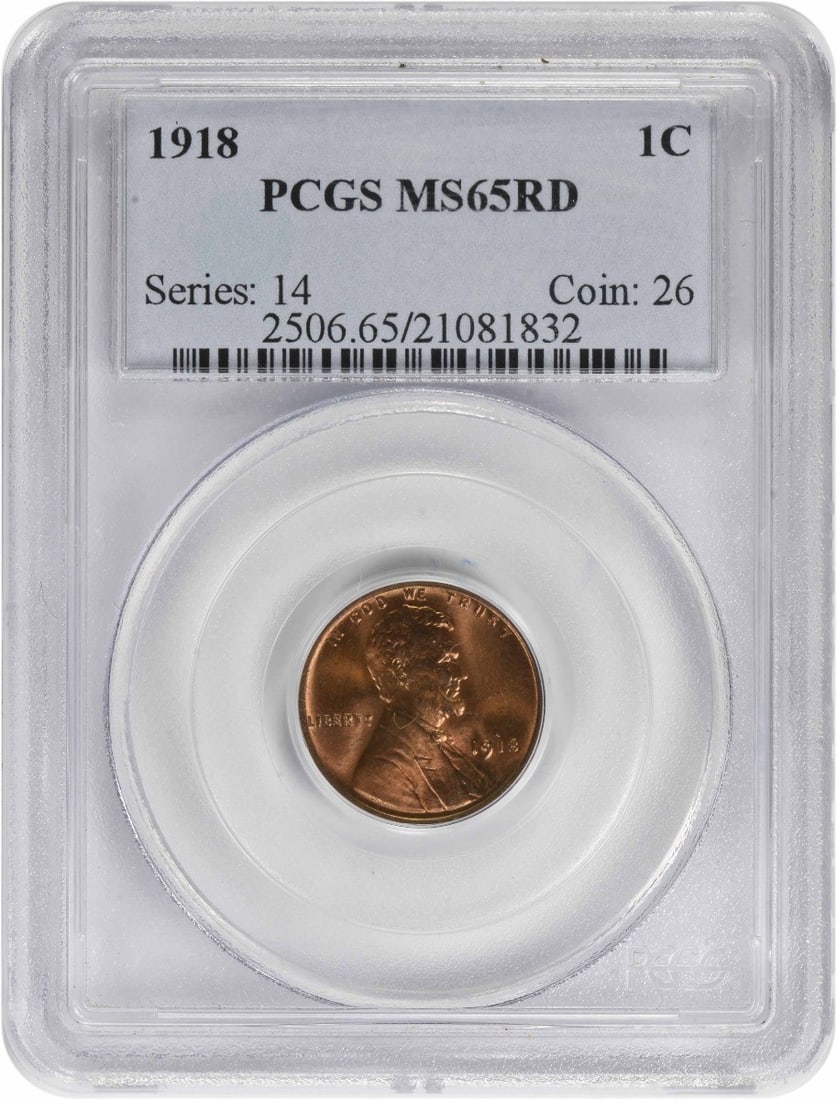 1918 Lincoln Cent MS65RD Uncirculated Copper PCGS Certified (1 of 2)