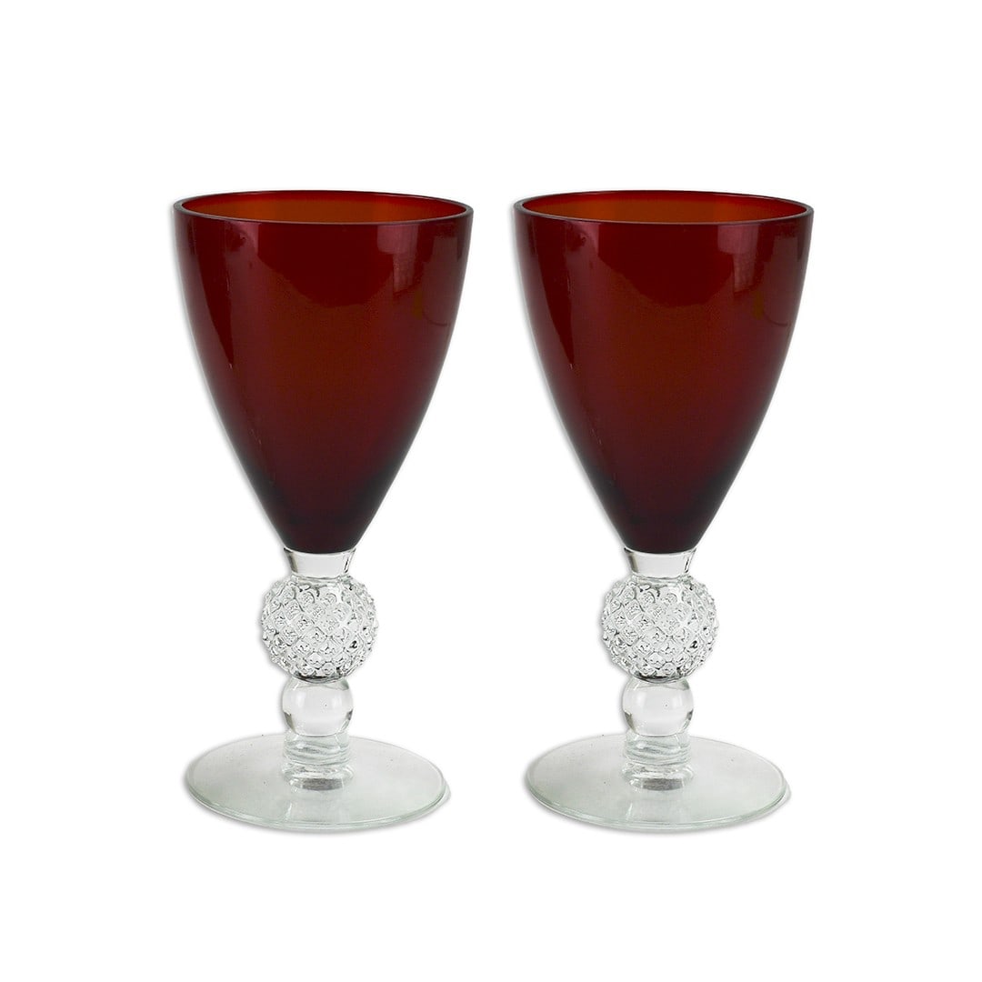 Pair of Ruby Red Water Goblets Morgantown Golf Ball Design 6.75 Inch Set of 2 (1 of 5)
