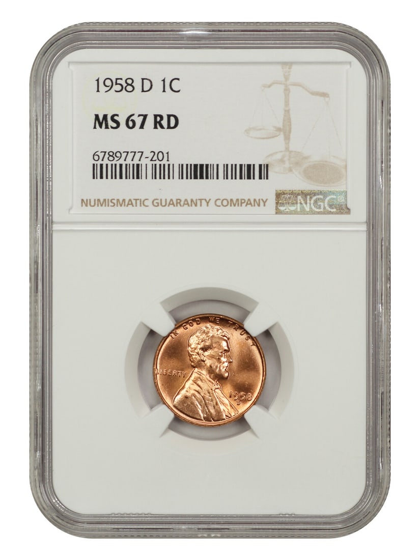 1958-D Lincoln Cent NGC MS67RD Wheat Reverse Coin (1 of 4)