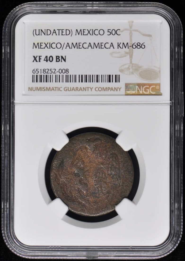 Mexico Revolution 50 C Centavos Coin Amecameca KM-686 NGC XF40: Mexico Revolution 50 C Centavos Coin Amecameca KM-686 NGC XF40 This Mexico Revolution 50 Centavos coin from Amecameca is a remarkable piece for collectors. Certified by NGC with a grade of XF40, this