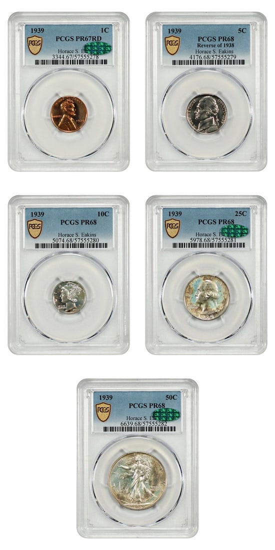1939 Proof Set 1C-50C PCGS PR67-68 CAC Eakins 5 Coins (1 of 5)