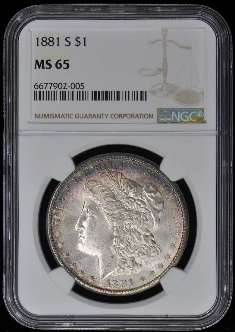 1881-S Morgan Dollar NGC MS65 Uncirculated San Francisco: 1881-S Morgan Dollar NGC MS65 Uncirculated San Francisco This 1881-S Morgan Dollar is a stunning example of American numismatic history, graded MS65 by NGC, ensuring its exceptional quality. Struck in