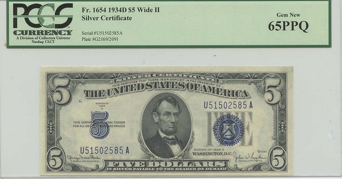 1934D $5 Silver Certificate FR#1654 PCGS 65 Gem New PPQ (1 of 2)