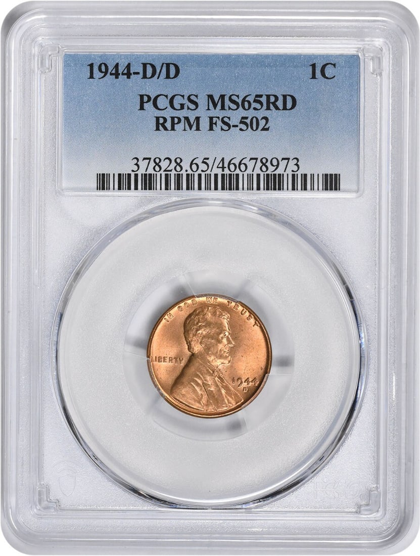 1944-D/D Lincoln Cent MS65RD Graded by PCGS Uncirculated: 1944-D/D Lincoln Cent MS65RD Graded by PCGS Uncirculated This 1944-D/D Lincoln Cent, certified by PCGS as MS65RD, features a striking uncirculated condition. Minted in Denver, this small cent showcase