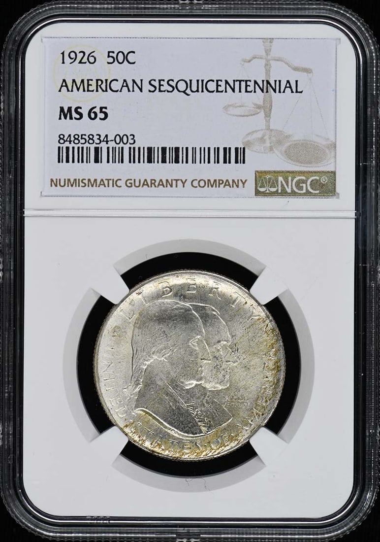 1926 Sesquicentennial Half Dollar NGC MS65 Silver Commemorative Coin: 1926 Sesquicentennial Half Dollar NGC MS65 Silver Commemorative Coin This is a 1926 Sesquicentennial Silver Commemorative 50-cent coin, certified by NGC with a grade of MS65. The coin was minted in Ph