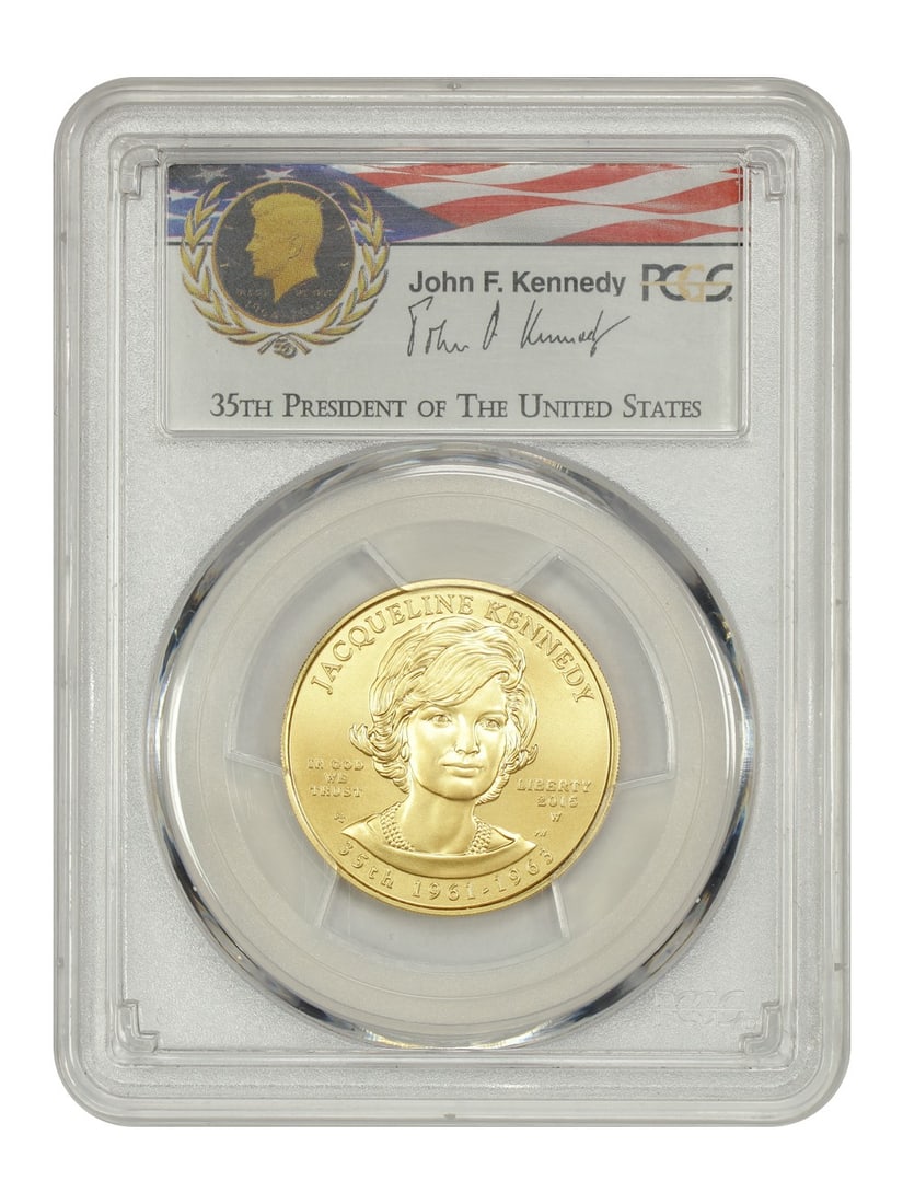 PCGS MS70 First Strike 2015-W $10 Jacqueline Kennedy First Spouses Coin: PCGS MS70 First Strike 2015-W $10 Jacqueline Kennedy First Spouses Coin This 2015-W $10 Jacqueline Kennedy coin from the First Spouses series is certified by PCGS with a grade of MS70 (First Strike, C