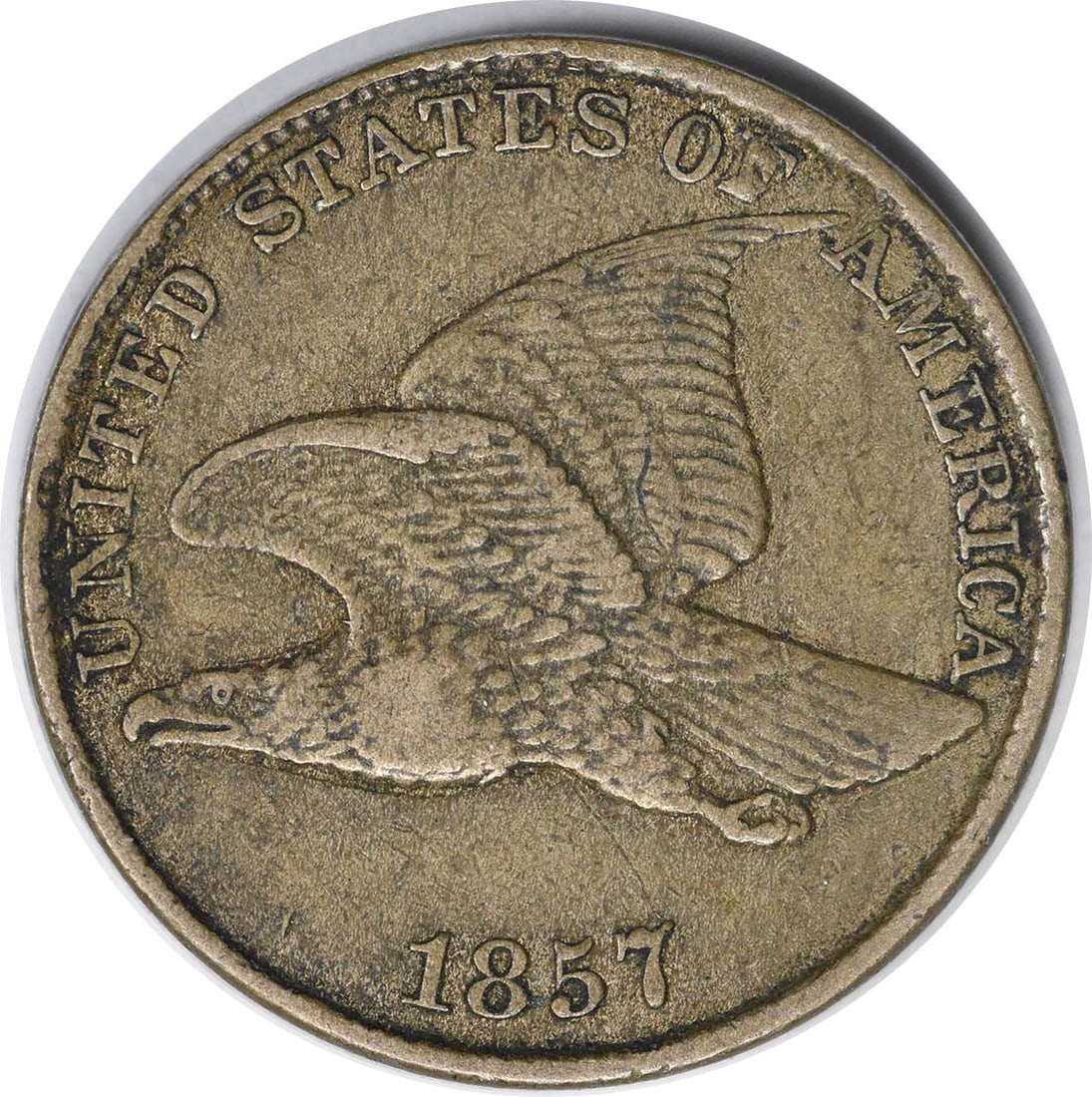 1857 Flying Eagle Cent S-22 Copper Indian Head Uncertified: 1857 Flying Eagle Cent S-22 Copper Indian Head Uncertified This 1857 Flying Eagle Cent features a beautiful Indian Head design and is a notable piece for collectors. The coin is classified as circulat