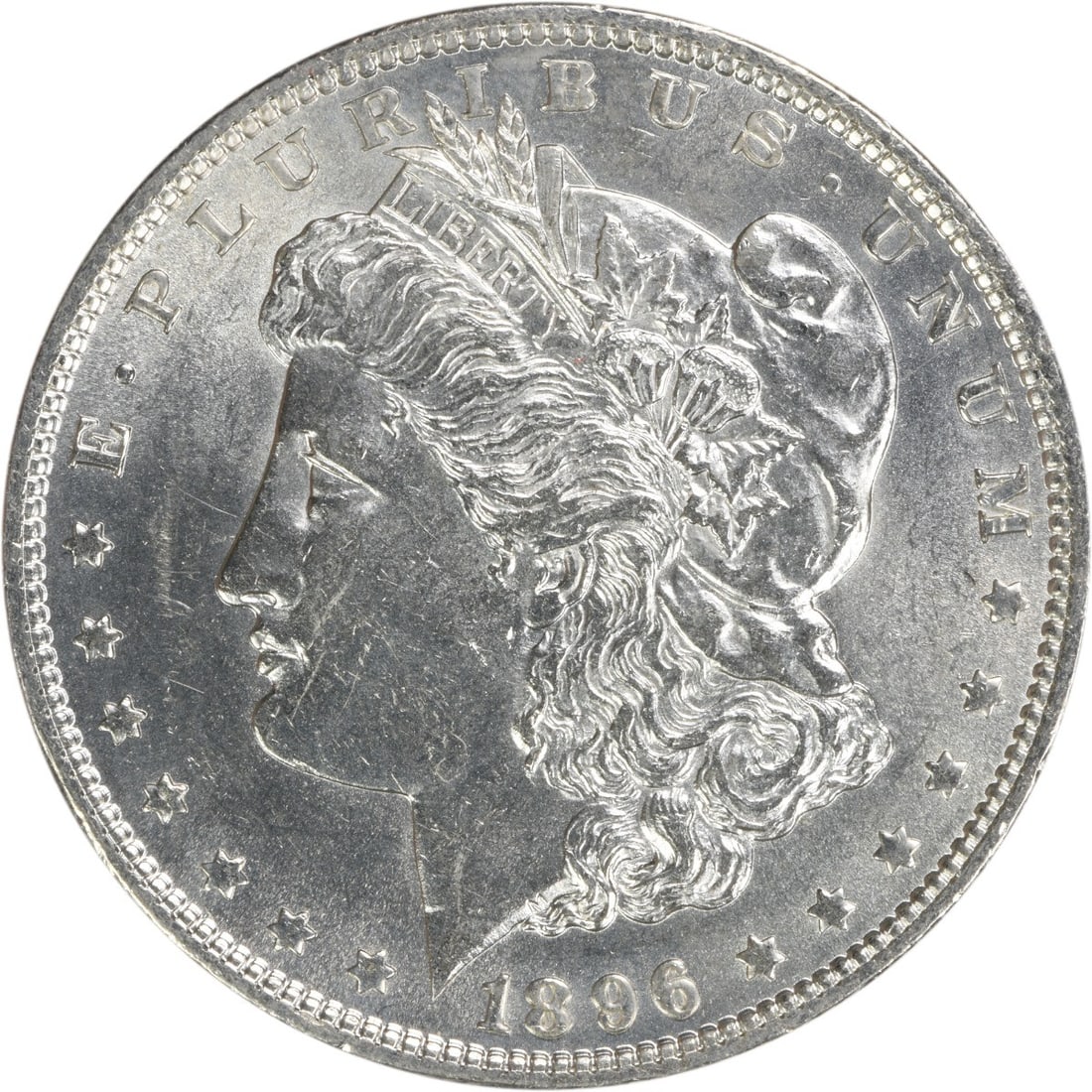 1896 Morgan Silver Dollar BU Uncertified Silver Coin: 1896 Morgan Silver Dollar BU Uncertified Silver Coin This 1896 Morgan Silver Dollar is in Uncirculated condition, displaying a brilliant uncirculated finish. This coin features a silver composition an