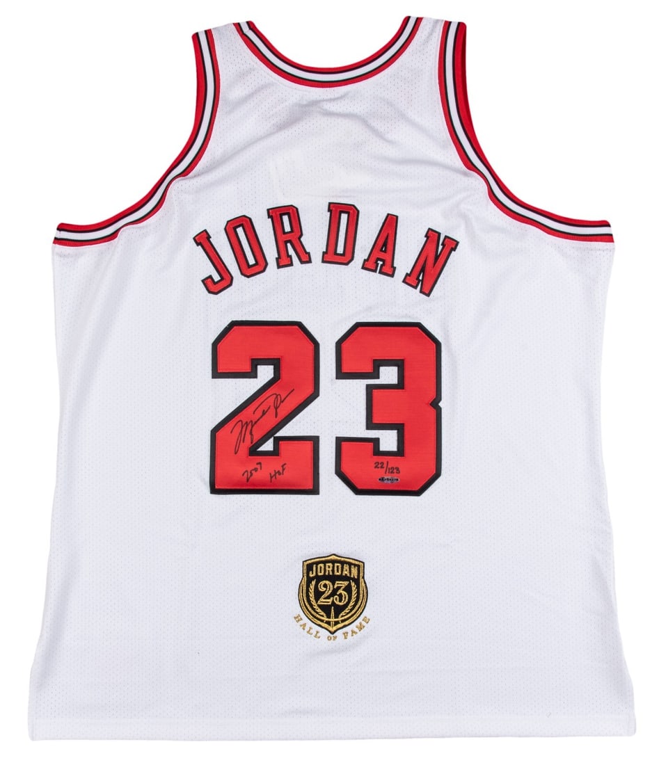 Michael Jordan Signed 2009 Hall of Fame Chicago Bulls Jersey UDA COA Limited Edition 22/123: Michael Jordan Signed 2009 Hall of Fame Chicago Bulls Jersey UDA COA Limited Edition 22/123 This original Chicago Bulls jersey, crafted by Mitchell & Ness, is a tribute to basketball legend Michael Jo