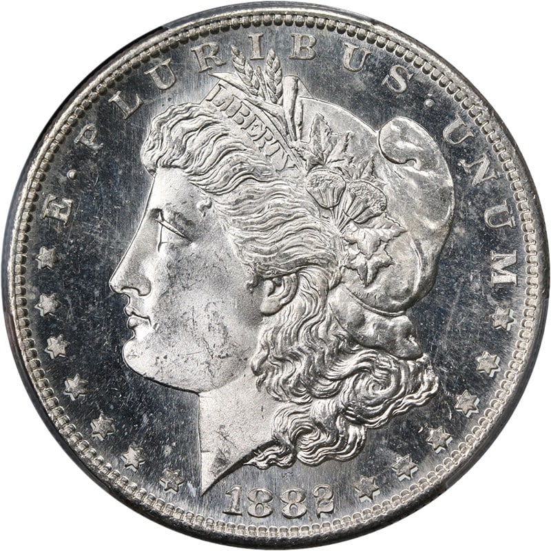 PCGS MS64 PL 1882-S Morgan Dollar San Francisco Mint Silver Coin: PCGS MS64 PL 1882-S Morgan Dollar San Francisco Mint Silver Coin This original 1882-S Morgan Silver Dollar is graded PCGS MS64 PL, featuring great eye appeal, fantastic luster, and a strong strike. Th