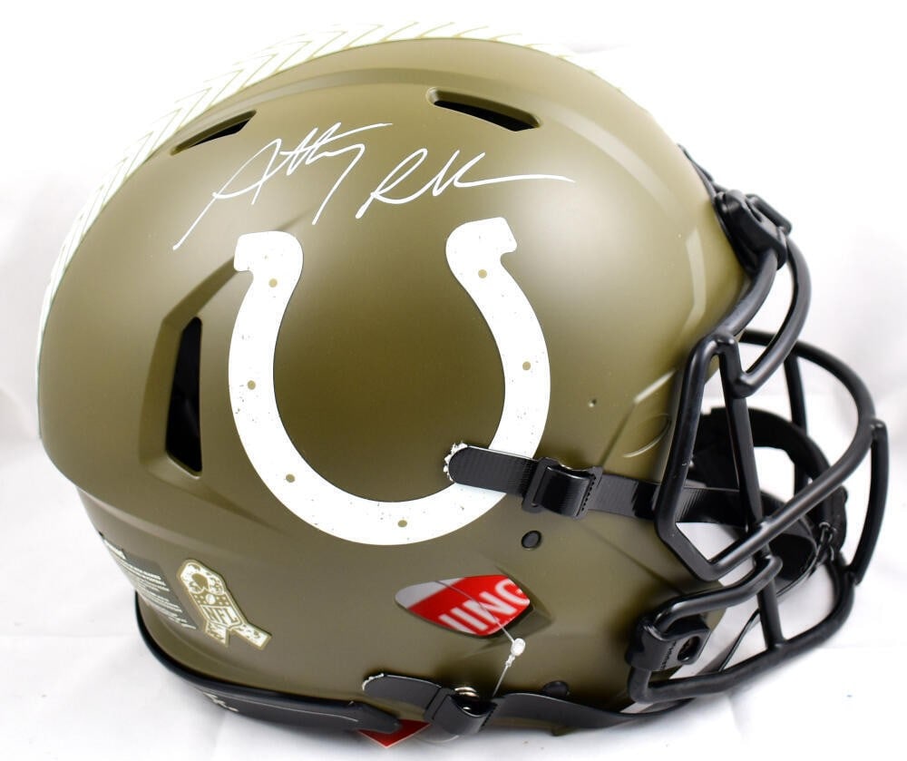 Anthony Richardson Signed Colts Salute to Service Helmet Fanatics Authentic: Anthony Richardson Signed Colts Salute to Service Helmet Fanatics Authentic This is an original full-size helmet honoring the Salute to Service initiative, signed by player Anthony Richardson of the I