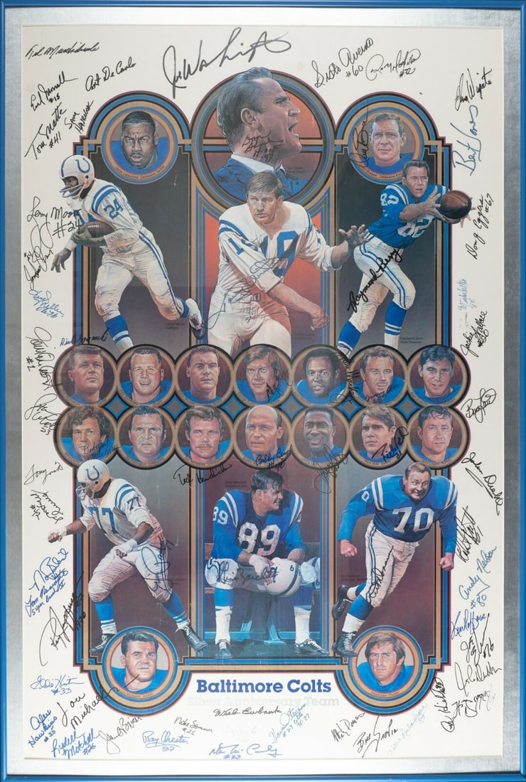 Baltimore Colts Multi Signed 24x38 Photo with Johnny Unitas JSA Authenticated: Baltimore Colts Multi Signed 24x38 Photo with Johnny Unitas JSA Authenticated Celebrate the legacy of the Baltimore Colts with this stunning multi-signed large photo featuring Hall of Famer Johnny Uni