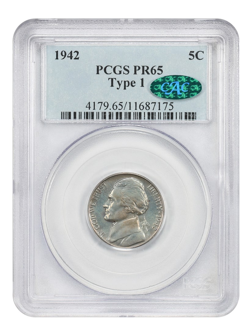 Jefferson Nickel 1942 Proof Type 1 5C PCGS CAC PR65 Certified (1 of 6)