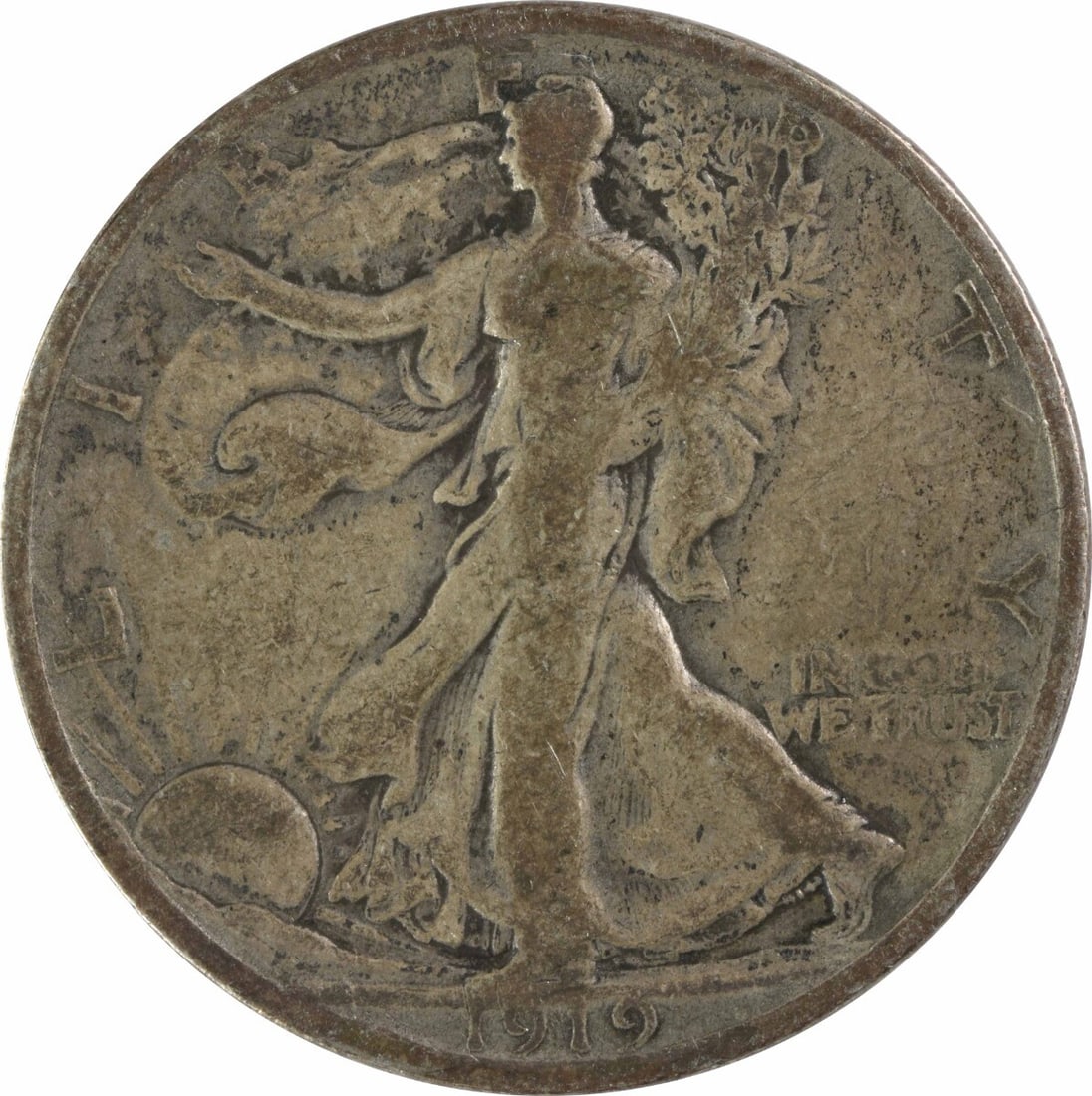 1919-D Walking Liberty Half Dollar 90% Silver VG Uncertified: 1919-D Walking Liberty Half Dollar 90% Silver VG Uncertified This 1919-D Walking Liberty Silver Half Dollar is an iconic piece of American numismatics, featuring the renowned design by Adolph Alexande