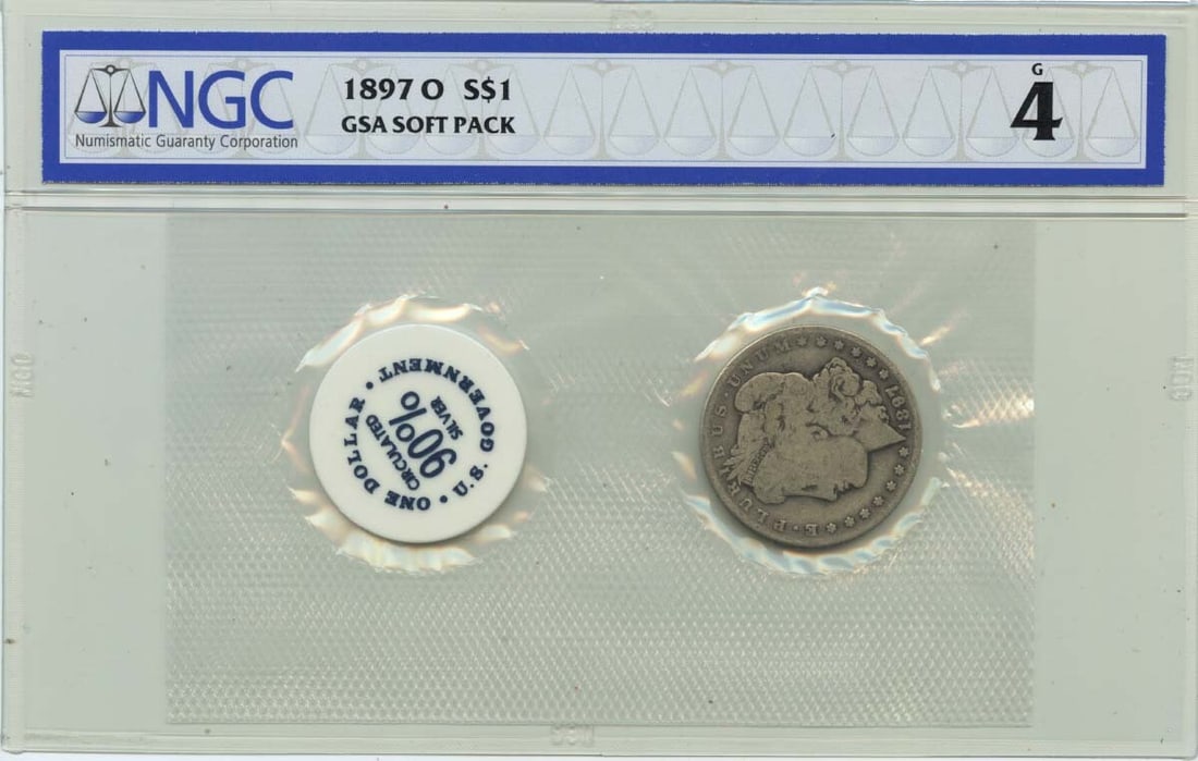 1897-O Morgan Dollar G4 NGC Certified New Orleans Coin: 1897-O Morgan Dollar G4 NGC Certified New Orleans Coin This 1897-O Morgan Dollar is a classic piece of American numismatic history, featuring the iconic design that celebrates the beauty of the silver