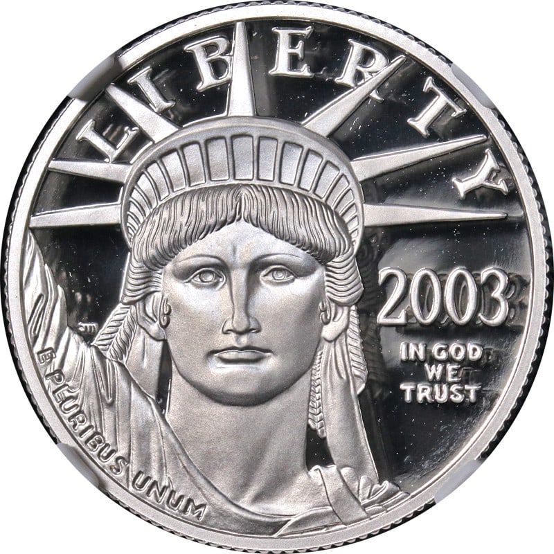 2003-W $50 Platinum Eagle NGC PF70 Ultra Cameo Brown Label Coin: 2003-W $50 Platinum Eagle NGC PF70 Ultra Cameo Brown Label Coin This 2003-W Platinum American Eagle $50 coin is minted from .9995 fine platinum and graded by NGC as PF70 Ultra Cameo with a Brown Label