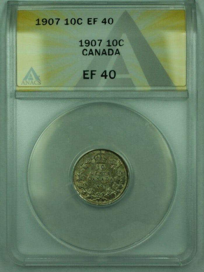 Canada 10 Cent Silver Piece 1907 ANACS XF 40 Certified (1 of 2)