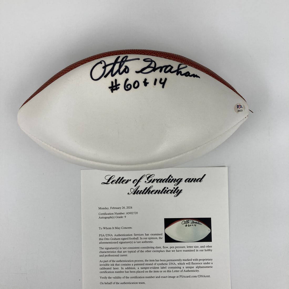 Otto Graham Signed Wilson NFL Football PSA 9 MINT Authentic: Otto Graham Signed Wilson NFL Football PSA 9 MINT Authentic This is an authentic Wilson NFL football signed by legendary player Otto Graham. The ball features a PSA DNA authentication, graded 9 MINT,