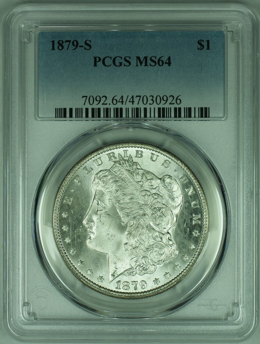 PCGS MS-64 1879-S Morgan Dollar San Francisco Silver Toned Reverse: PCGS MS-64 1879-S Morgan Dollar San Francisco Silver Toned Reverse This 1879-S Morgan Silver Dollar features a toned reverse and has been graded MS-64 by PCGS. The coin is uncirculated and was minted