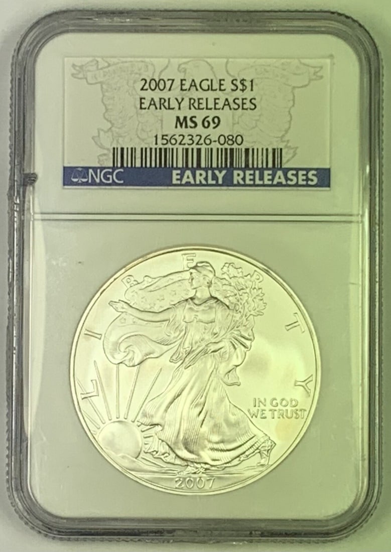 2007 Silver $1 Eagle MS 69 NGC Certified in Cracked Holder (1 of 2)