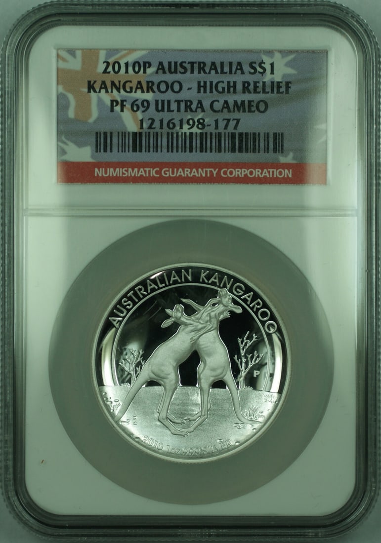 NGC PF-69 2010 Kangaroo High Relief Silver Dollar Proof Coin from Australia (1 of 4)