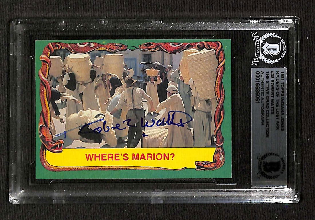 Robert Watts Autographed 1981 Topps Indiana Jones #38 Beckett Authenticated: Robert Watts Autographed 1981 Topps Indiana Jones #38 Beckett Authenticated This is a signed 1981 Topps Indiana Jones #38 trading card featuring the character from the iconic film, Indiana Jones Raide