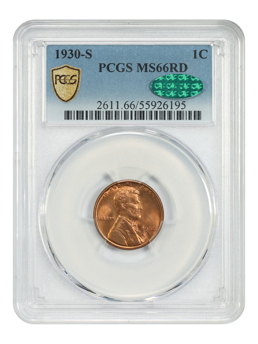 San Francisco Mint 1930 Lincoln Wheat Cent PCGS CAC MS66RD: San Francisco Mint 1930 Lincoln Wheat Cent PCGS CAC MS66RD This is a 1930-S Lincoln Cent featuring the Wheat Reverse design. Graded MS66RD by PCGS and verified by CAC, this uncirculated coin was minte