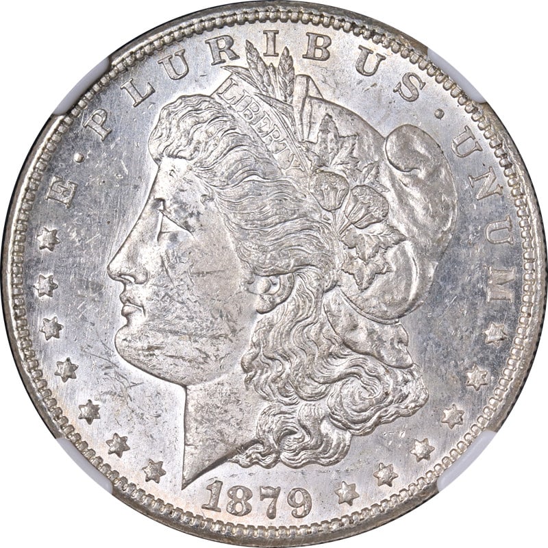 1879-S Morgan Silver Dollar NGC MS61 Strong Strike Eye Appeal: 1879-S Morgan Silver Dollar NGC MS61 Strong Strike Eye Appeal This stunning 1879-S Rev 78 Morgan Silver Dollar showcases remarkable eye appeal with its bright white finish and impressive luster. It ha
