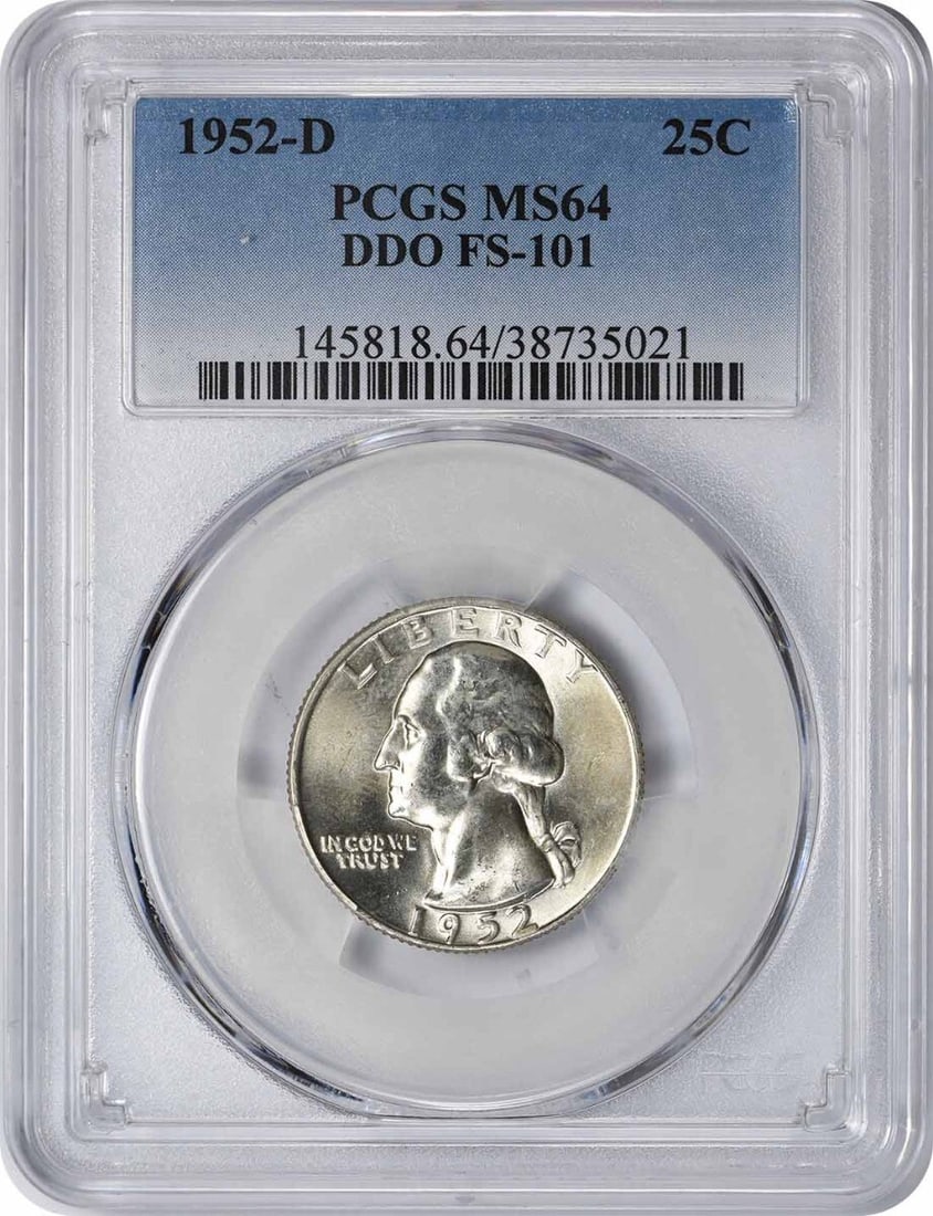 1952-D Washington Silver Quarter MS64 DDO FS-101 by PCGS (1 of 4)
