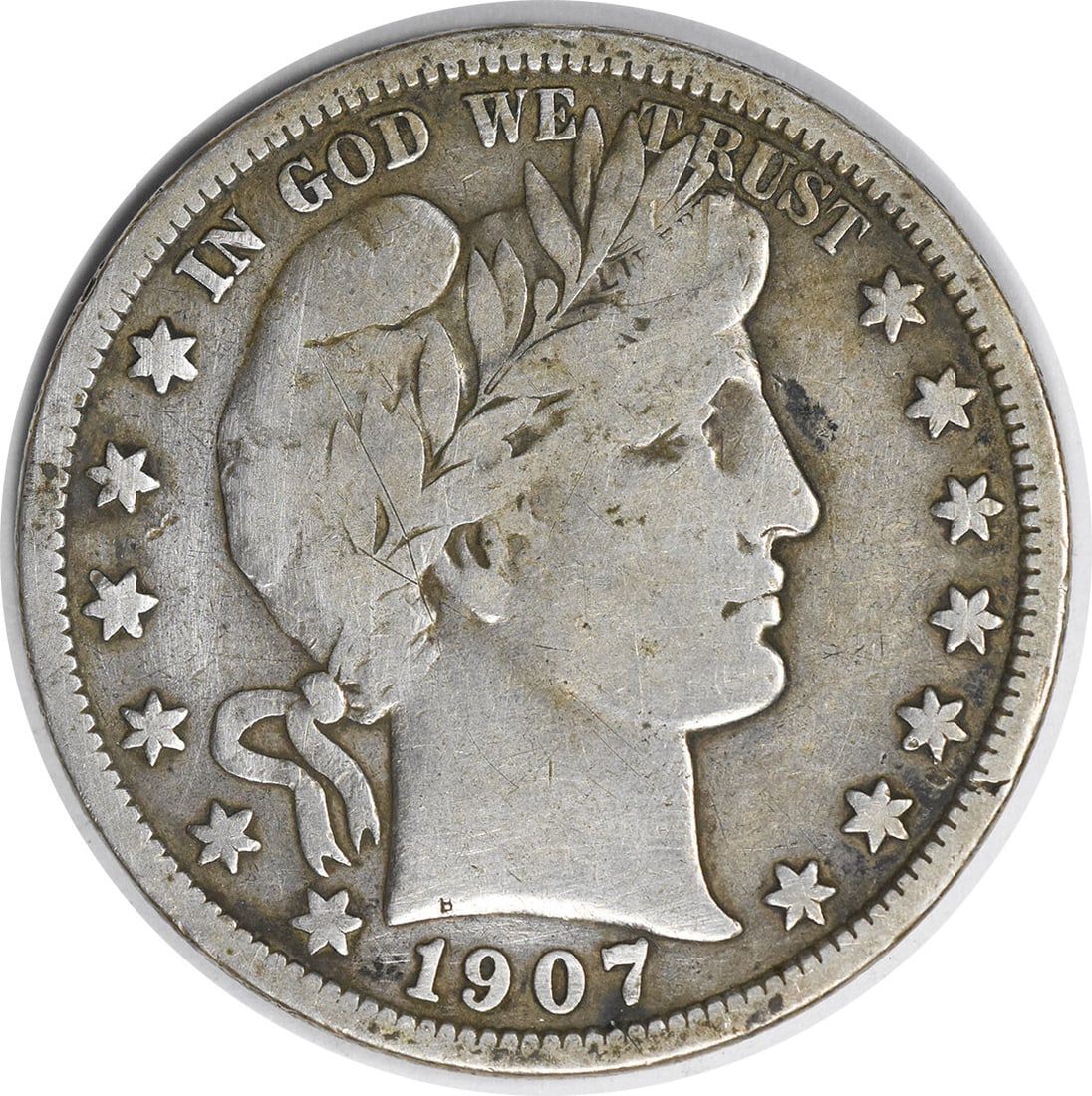 1907-S Barber Silver Half Dollar 50C F Uncertified Charles E Barber Design: 1907-S Barber Silver Half Dollar 50C F Uncertified Charles E Barber Design This 1907-S/S Barber Silver Half Dollar features a classic design by Charles E. Barber. Struck at the San Francisco Mint, thi