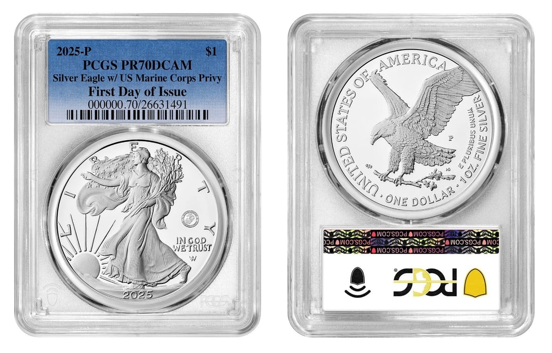 2025-P Proof American Silver Eagle PR70 U.S. Marine Privy PCGS First Day (1 of 1)